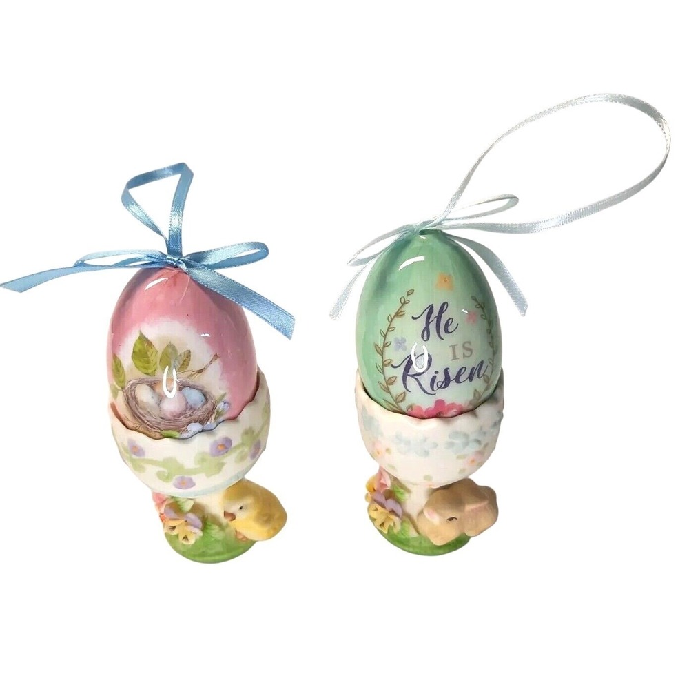 Easter Egg Cup and Ornament Set He Is Risen‎ Nest Chick Floral Ceramic Decor